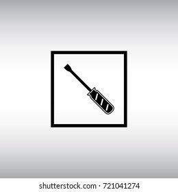 Screwdriver flat vector icon. Screwdriver isolated vector sign. Settings menu square button.