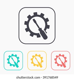 Screwdriver and gear color icon set, vector illustration