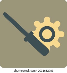 Screwdriver with gear, illustration, vector, on a white background.