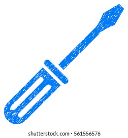 Screwdriver grainy textured icon for overlay watermark stamps. Flat symbol with unclean texture. Dotted vector blue ink rubber seal stamp with grunge design on a white background.