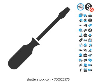 Screwdriver gray pictograph with free bonus graphic icons. Vector illustration style is flat iconic symbols.