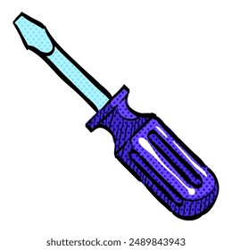 Screwdriver halftone icon hand drawn color vector illustration