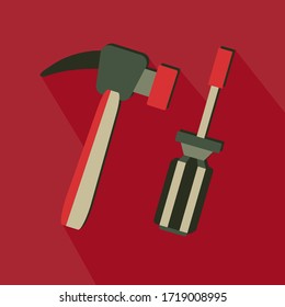 Screwdriver and Hammer Cartoon Theme. Santa Tools.