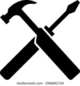 Destornillador y martillo. Icono de equipo. Tema de renovación 