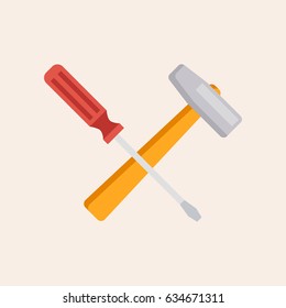 Screwdriver and hammer flat icon vector illustration