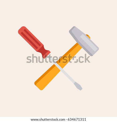 Screwdriver and hammer flat icon vector illustration