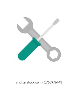 Destornillador y martillo plano, icono de reparación, ilustración vectorial aislada en fondo blanco