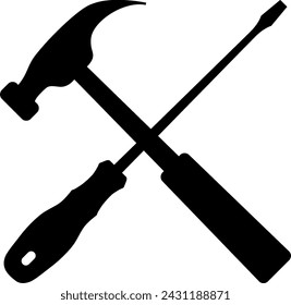 Screwdriver and Hammer Icon in Flat Style. Vector Illustration.