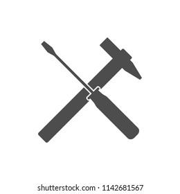 Screwdriver and hammer icon. Vector illustration, flat design.