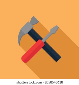 Señal De Destornillador Y Martillo. Diseño de sombra larga.