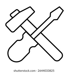 Screwdriver and hammer thin line icon, repair service concept. Vector graphics. Repair tools sign on white background, style mobile or design
