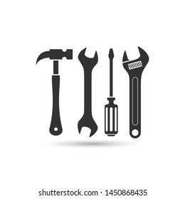 screwdriver, hammer and wrench vector icon isolated on white background from construction collection. symbol of repair tool kit,