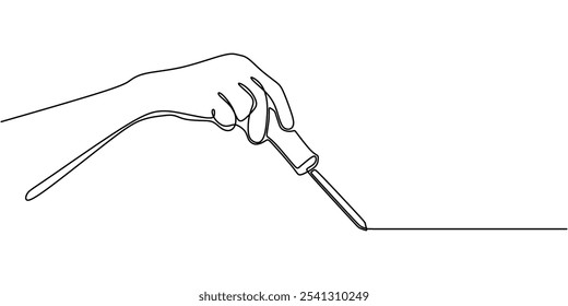 Screwdriver in Hand. Continuous One Line Drawing Representing Manual Labor and Technical Skills.