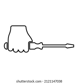 Screwdriver in hand contour outline line icon black color vector illustration image thin flat style