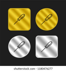 Screwdriver hand drawn tool outline gold and silver metallic coin logo icon design