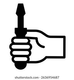 Screwdriver in hand solid icon, repair service concept. Vector graphics. Human hand with screwdriver sign on white background, style mobile or design