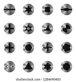 Screwdriver head types set. Vector illustration. Fastener and fixing.