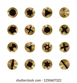 Screwdriver head types. Vector illustration. Icons set