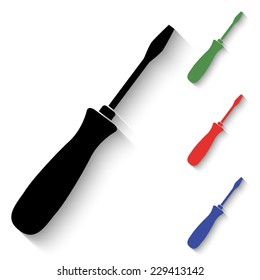 screwdriver icon - black and colored (green, red, blue) illustration with shadow