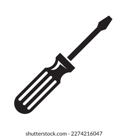 screwdriver icon, black and white, vector illustration 