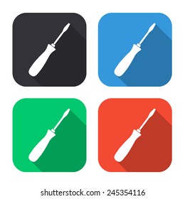 screwdriver icon - colored illustration (gray, blue, green, red) with long shadow