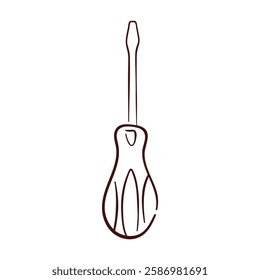 Screwdriver icon in doodle style. Hand drawn logo of repair tool for construction business. Isolated on a white background.