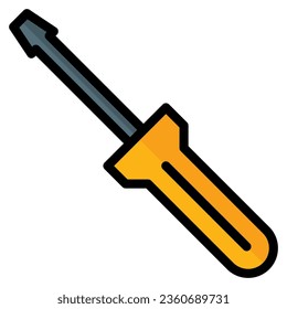 screwdriver icon in filled line style isolated on white background. Construction tools, vector illustration for graphic design projects