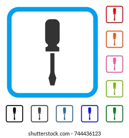 Screwdriver icon. Flat grey iconic symbol inside a blue rounded rectangle. Black, gray, green, blue, red, orange color versions of Screwdriver vector. Designed for web and application interfaces.