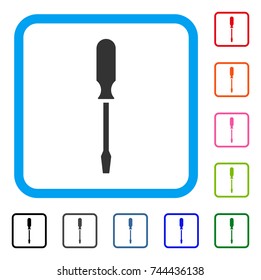 Screwdriver icon. Flat grey pictogram symbol in a blue rounded squared frame. Black, gray, green, blue, red, orange color variants of Screwdriver vector. Designed for web and application interfaces.