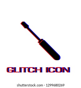 Screwdriver icon flat. Simple pictogram - Glitch effect. Vector illustration symbol