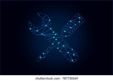 screwdriver icon - With glowing point and lines scales on the dark gradient background. Vector Illustration eps10