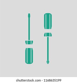 Screwdriver icon. Gray background with green. Vector illustration.
