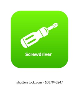 Screwdriver icon green vector isolated on white background