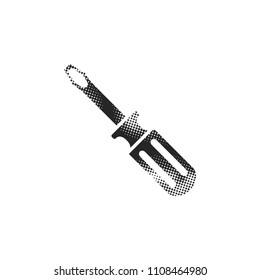 Screwdriver icon in halftone style. Black and white monochrome vector illustration.