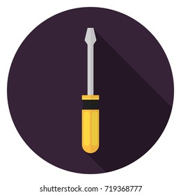 Screwdriver icon. Illustration in flat style. Round icon with long shadow.