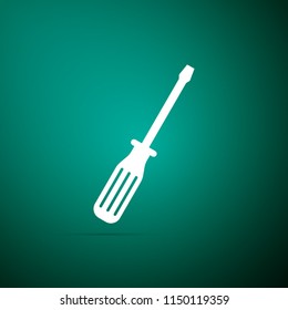 Screwdriver icon isolated on green background. Flat design. Vector Illustration