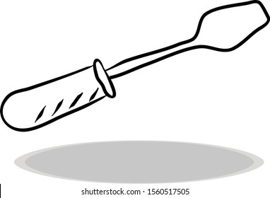 Screwdriver icon on white background, flat design, hand drawing. Illustration tool, contour of symbol black