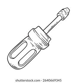 Screwdriver icon in outline style isolated on white background. Repair symbol stock vector illustration.