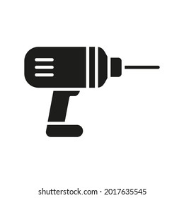 Screwdriver icon. Power drill black silhouette instrument. Repair outline pictogram. Vector isolated on white.