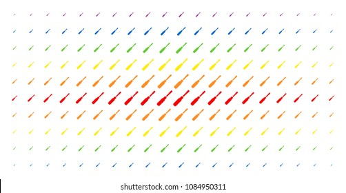Screwdriver icon rainbow colored halftone pattern. Vector screwdriver objects are arranged into halftone matrix with vertical rainbow colors gradient. Constructed for backgrounds, covers,