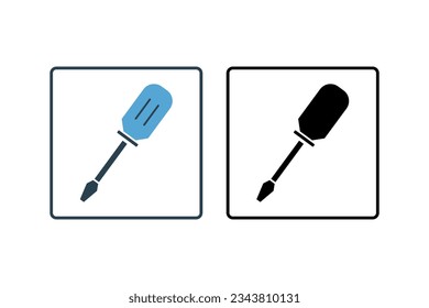 Screwdriver Icon. Icon related to repair, assembly, construction, and related tasks in various design contexts, applications, and user interfaces. solid icon style. Simple vector design editable