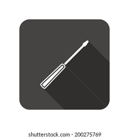 Screwdriver icon. Repair fix tool symbol. Rounded square flat icon with long shadow. Vector