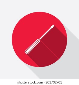 Screwdriver icon. Repair fix tool symbol. Round red circle flat icon with long shadow. Vector