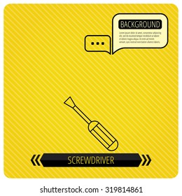 Screwdriver icon. Repair or fix tool sign. Chat speech bubbles. Orange line background. Vector