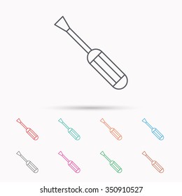 Screwdriver icon. Repair or fix tool sign. Linear icons on white background.