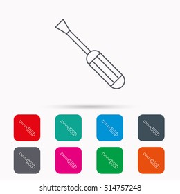 Screwdriver icon. Repair or fix tool sign. Linear icons in squares on white background. Flat web symbols. Vector