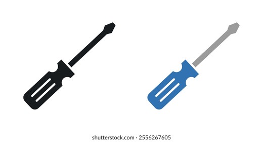 Screwdriver icon set in black and colored versions.