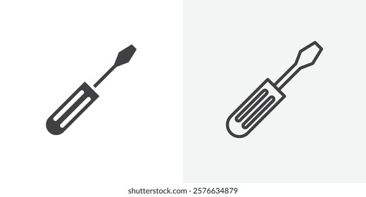 Screwdriver icon set in black flat solid and outlined style.
