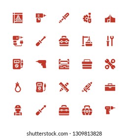 screwdriver icon set. Collection of 25 filled screwdriver icons included Driller, Toolbox, Screwdriver, Electrician, Caulk gun, Tools, Voltmeter, Tool, Maintenance, Drill