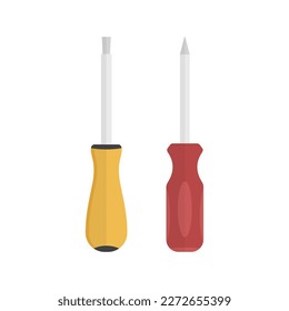 Screwdriver icon set. Flat and crosshead, red and yellow. Vector illustration.